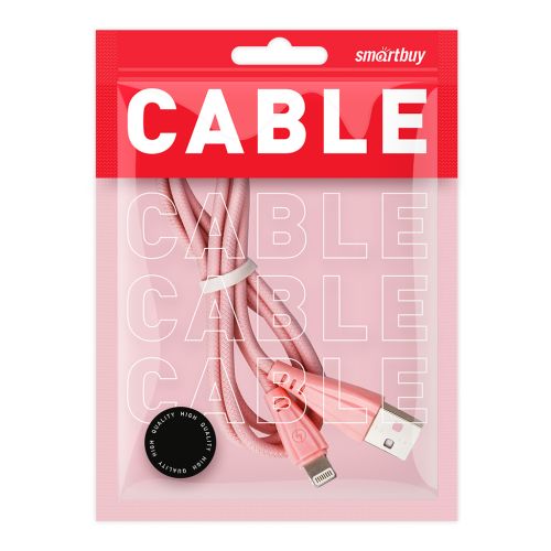 Фото товара Дата-кабель Smartbuy 8pin кабель в резин. оплетке Gear, 1 м., <2А,  розовый (iK-512RG rose) — Krasavita.by