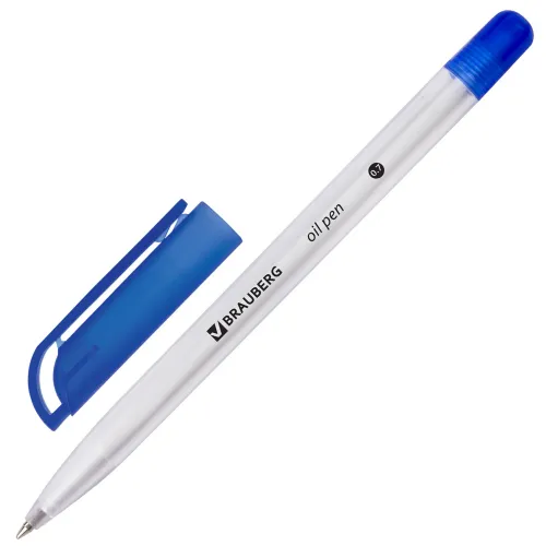Фото товара Ручка шариковая масляная BRAUBERG Olive Pen, СИНЯЯ, корпус прозрачный, 0,7мм, линия 0,35мм, 141476 — Krasavita.by