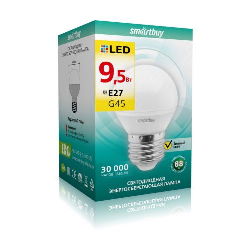 Фото товара Светодиодная (LED) Лампа Smartbuy-G45-9,5W/3000/E27 (SBL-G45-9_5-30K-E27) — Krasavita.by