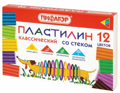 Фото товара Пластилин 12 цветов классический Веселая такса 180г — Krasavita.by