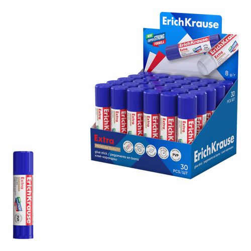 Клей-карандаш ErichKrause Extra, 8г (в коробке-дисплее по 30 шт.)