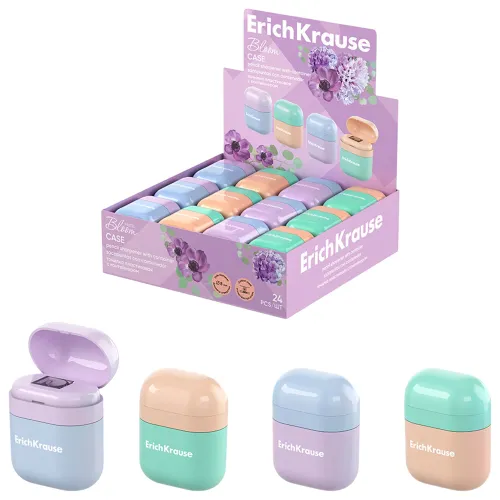 Фото товара Точилка пластиковая ErichKrause Case, Pastel Bloom, с контейнером, ассорти (в коробке-дисплее по 24 — Krasavita.by