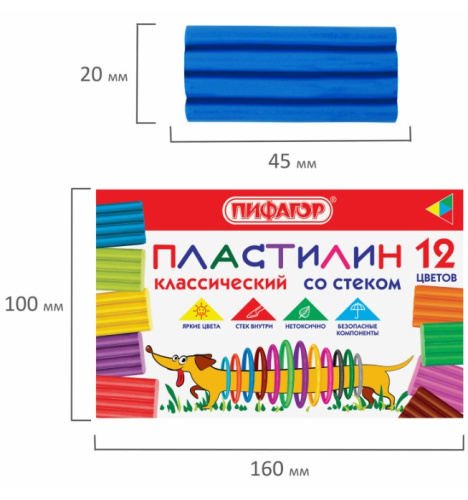 Фото товара Пластилин 12 цветов классический Веселая такса 180г — Krasavita.by