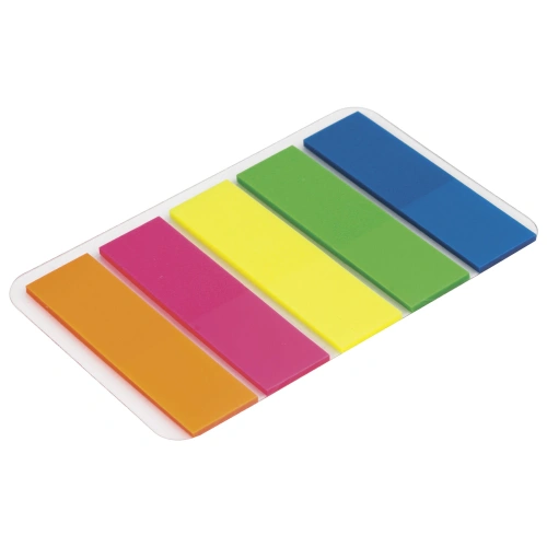 Фото товара Закладки клейкие BRAUBERG, NEON COLOR, пластиковые, 45*12мм, 5цв.*20л., в пласт. книжке, 122706 — Krasavita.by