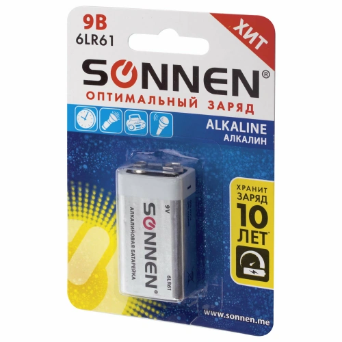 Фото товара Батарейки Sonnen 6LR61(типа крона)  алкалин в блистере 9В — Krasavita.by