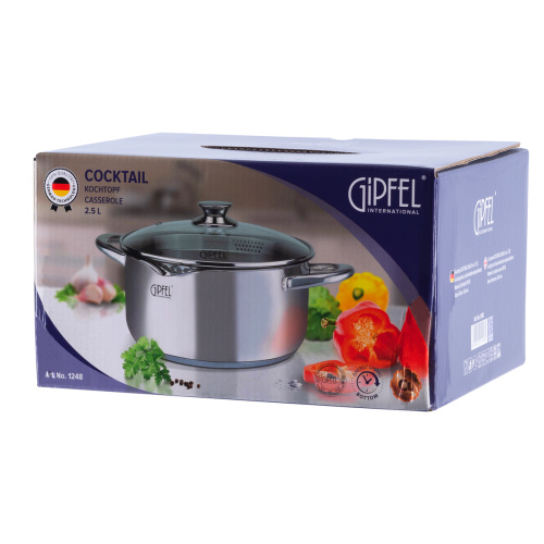 Фото товара Кастрюля COCKTAIL 20x9,5см/2,5л со стеклянной крышкой, с индукционным капсульным дном — Krasavita.by