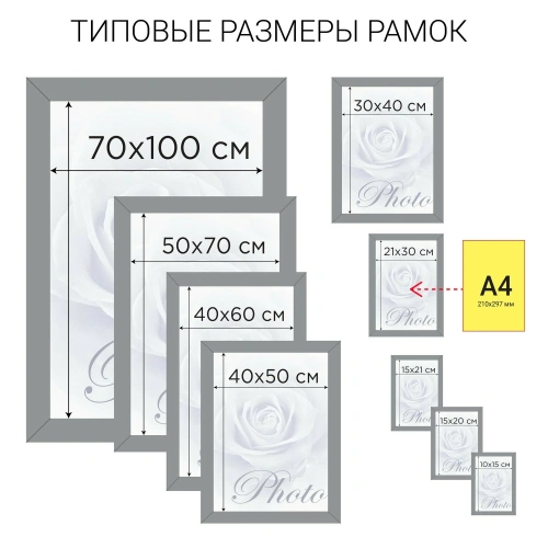 Рамка 15*20см, пластик, багет 16 мм, BRAUBERG, серебристая с двойной позолотой, стекло