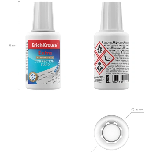 Фото товара Корректирующая жидкость с кисточкой ErichKrause Extra, 20г (в пластиковом поддоне по 10 шт.) — Krasavita.by